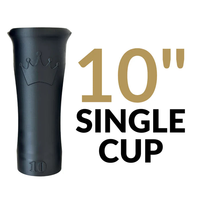 Black 10-inch single cup piping bag holder with crown emblem and 10 engraved at the base for baking use