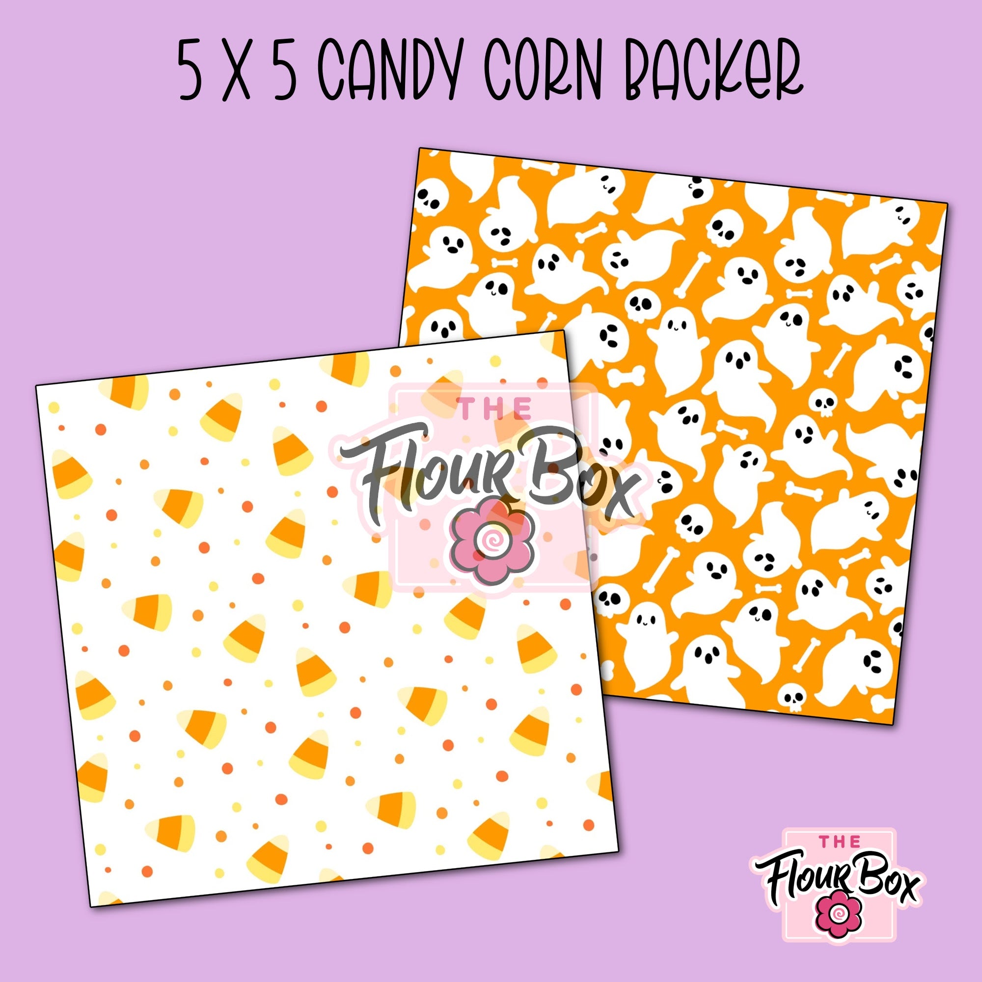 Candy Corn and Ghosts Cookie BOX Backer - 5" x 5" Square - 25 BACKERS