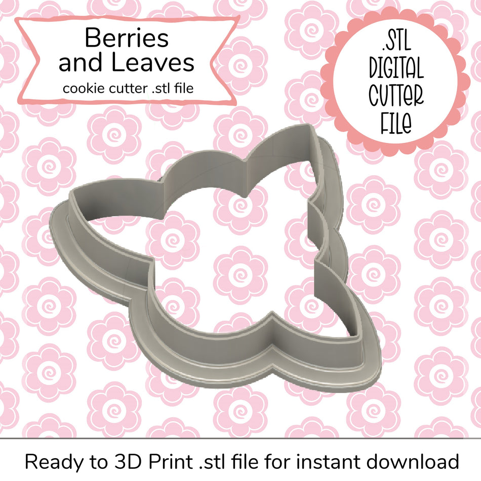 Berries with Leaves Small Cutter STL File (digital file)
