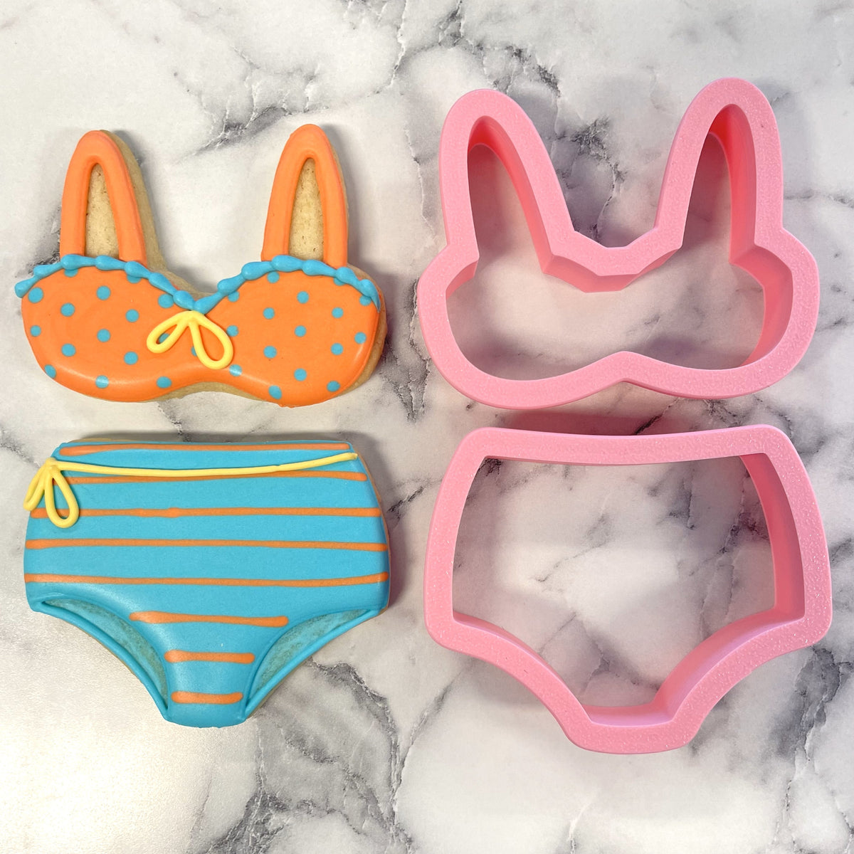 Pink silicone high waist bikini 2pc cookie cutter set for baking and shaping cookies