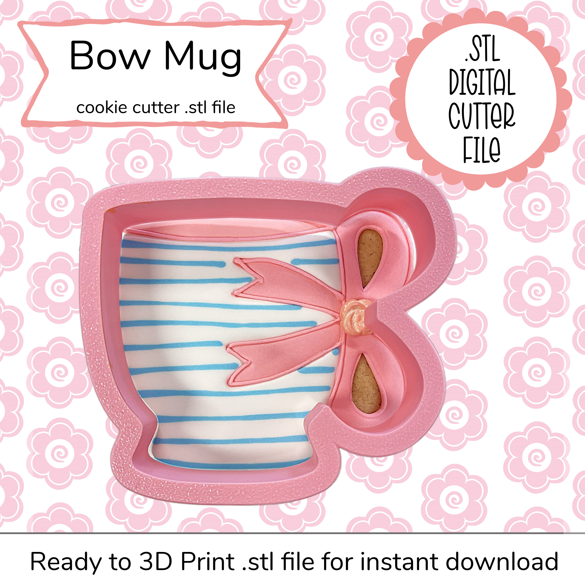 Bow Mug Cookie Cutter STL File (digital file)
