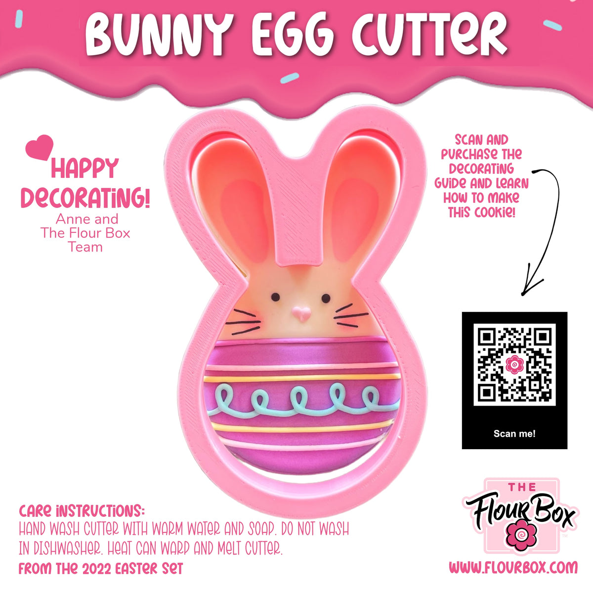 Pink bunny egg cookie cutter featuring a pastel striped egg design for playful egg shaping and decoration