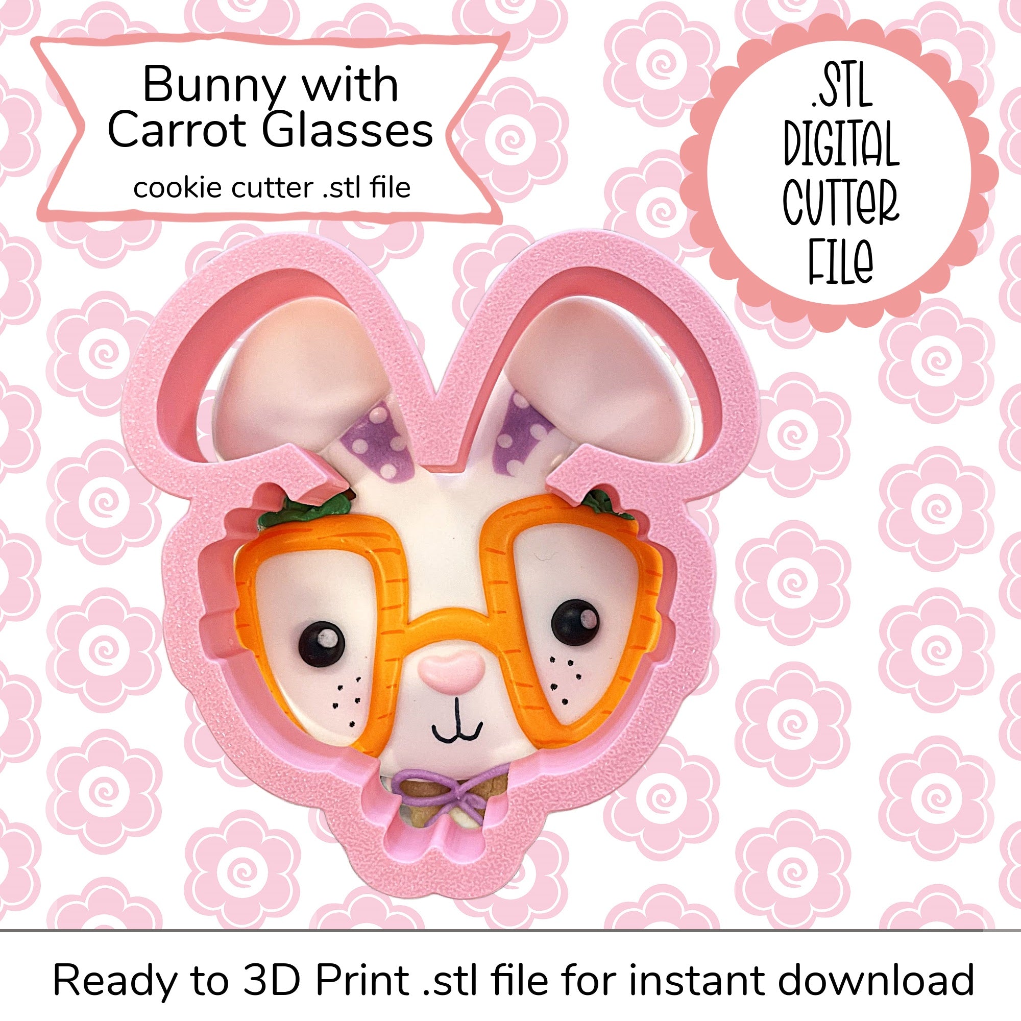 Bunny with Carrot Glasses Cutter STL File (digital file)
