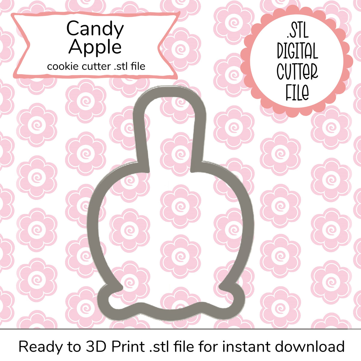 Gray candy apple-shaped cookie cutter digital 3d printable file designed for candy apple stl cutter projects