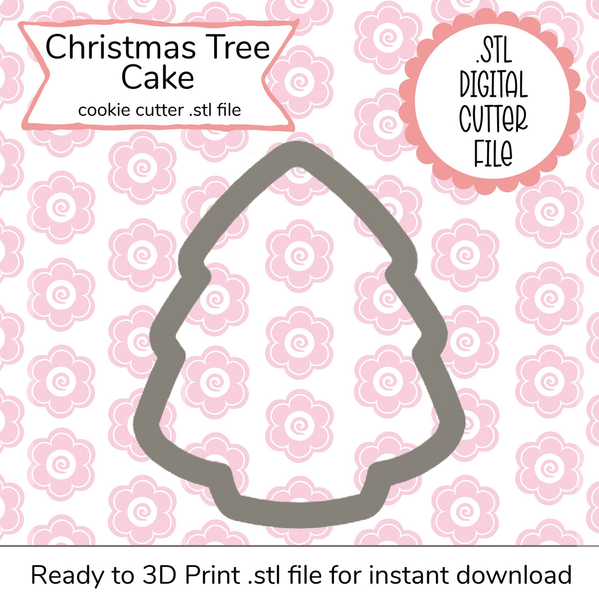 Gray christmas tree shaped 3d printed cookie cutter for cake decorating digital STL file design