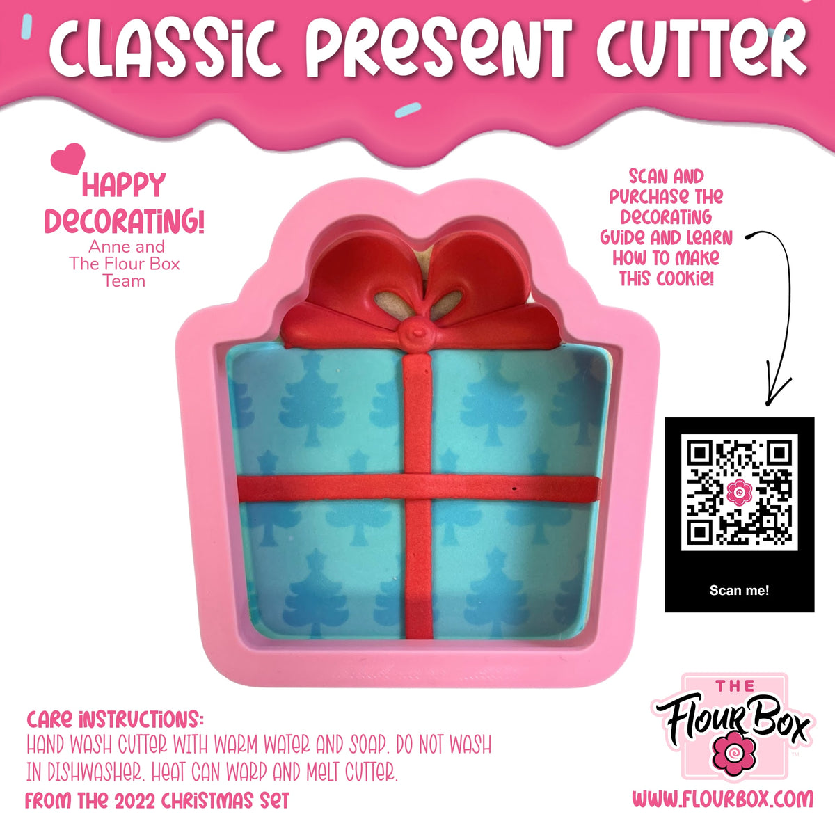Classic present cookie cutter pink silicone gift box with red ribbon and blue tree pattern interior design