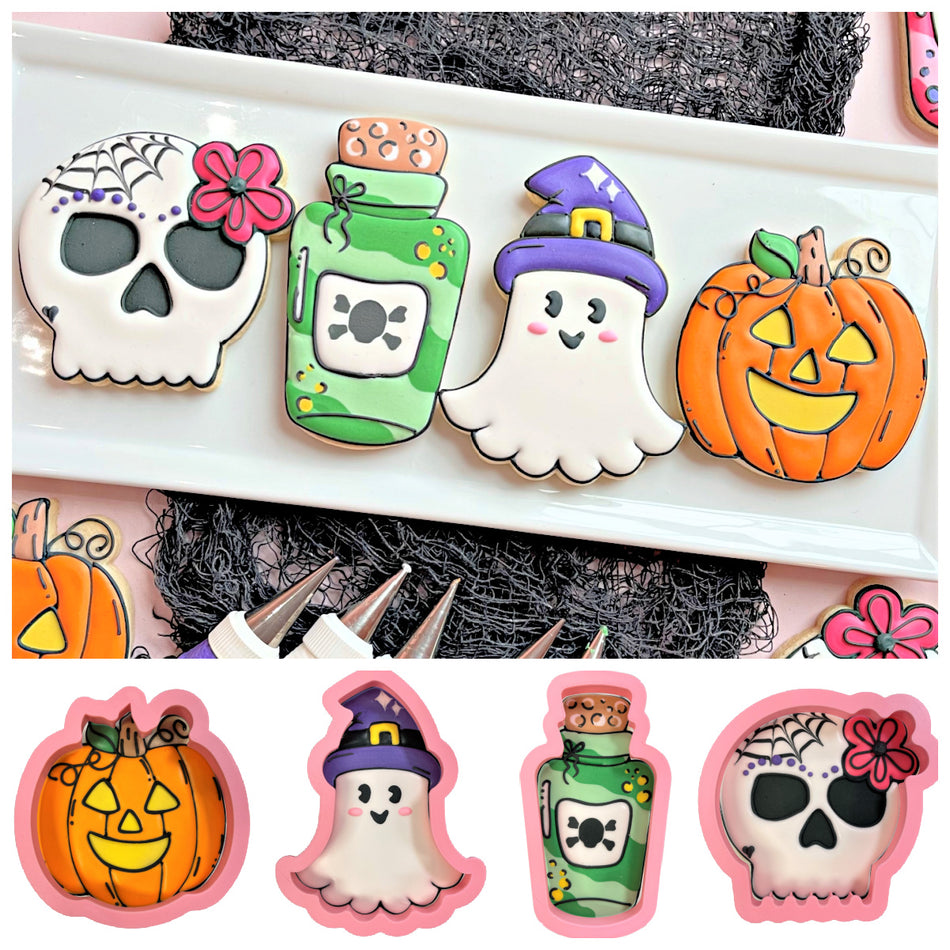 Comic Halloween Cookie Cutter with Stencil Bundle