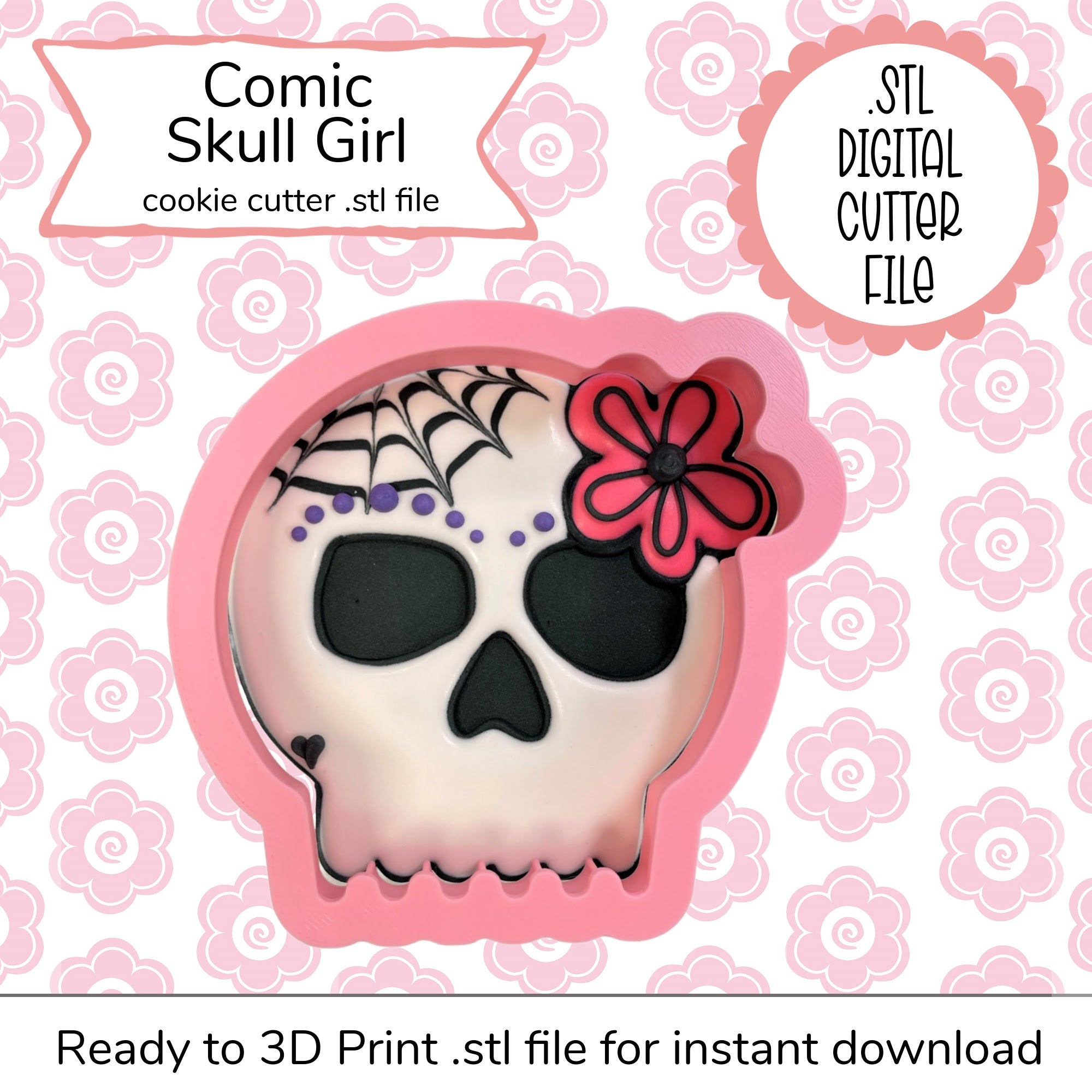 Comic Skull Girl STL Cutter File (digital file)