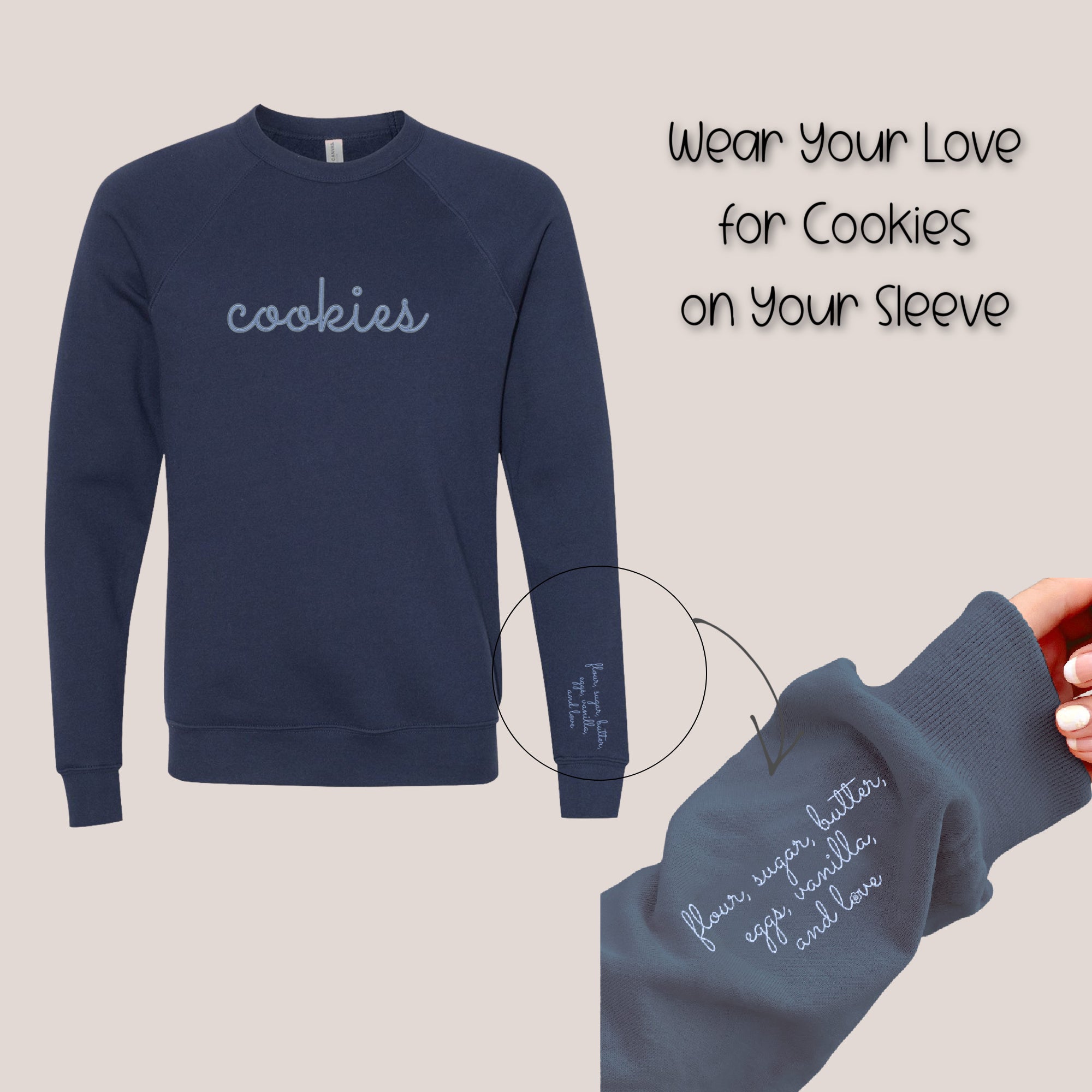 Cookies Embroidered Sweatshirt with Sleeve Ingredients Navy