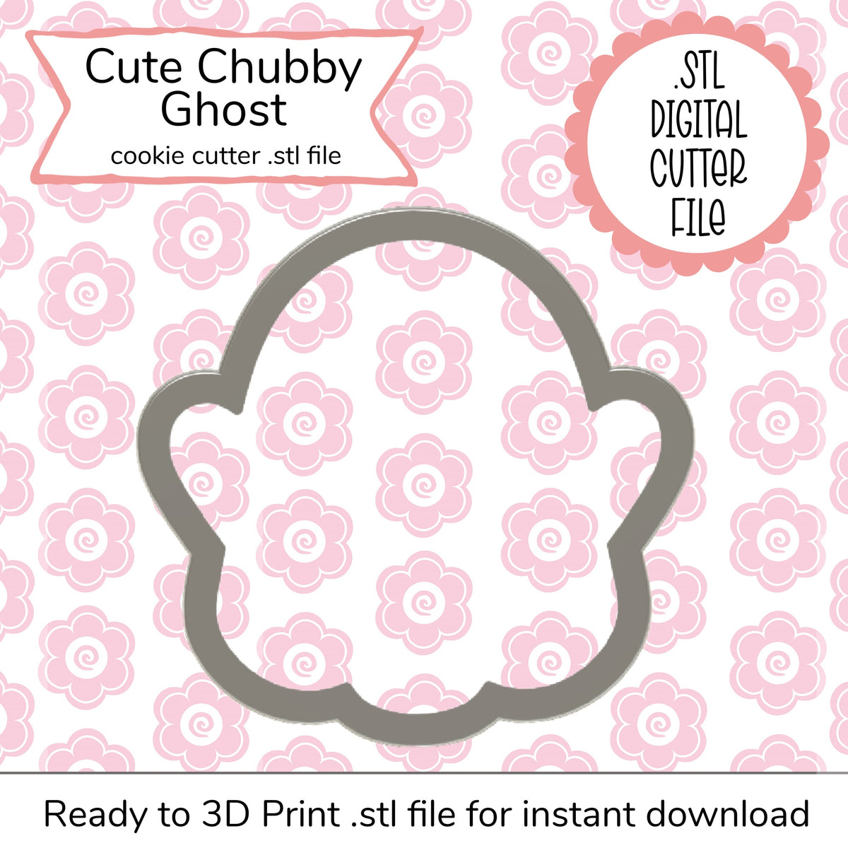 Cute chubby ghost cookie cutter in gray metallic finish made for 3d printing cute chubby ghost cutter STL file
