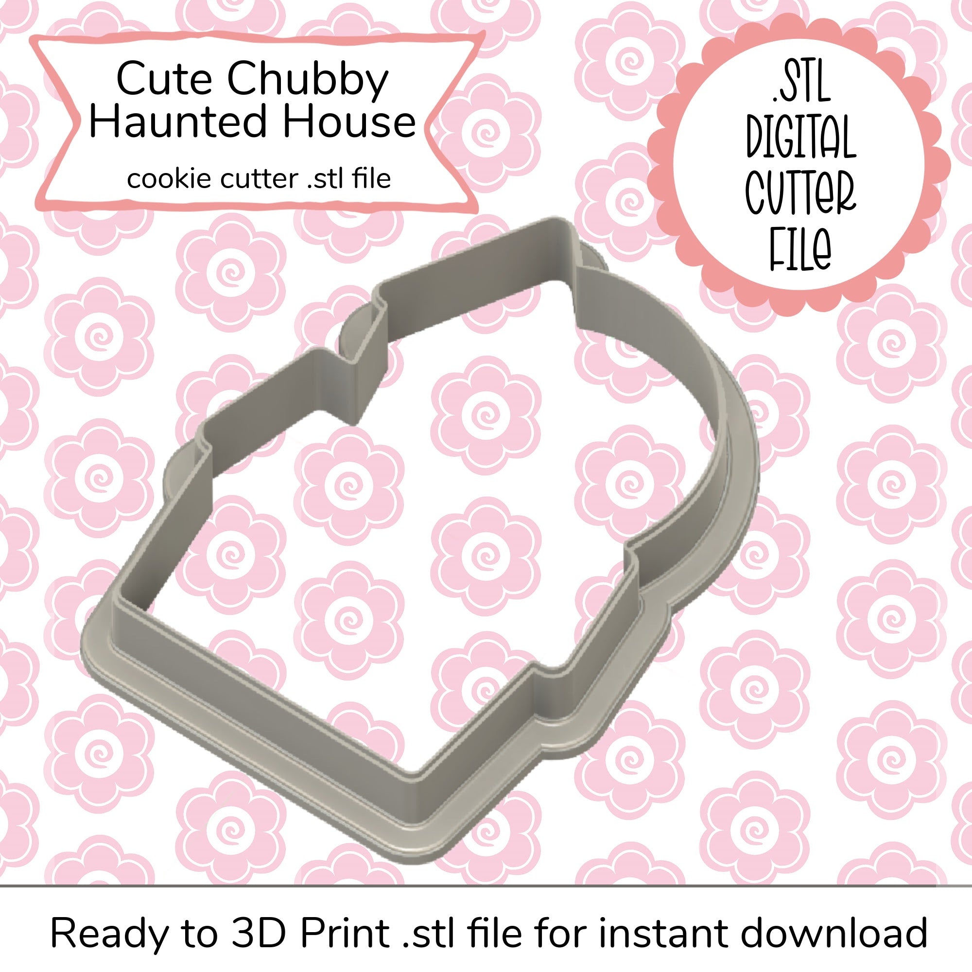 Cute Chubby Haunted House Cutter STL File (digital file)