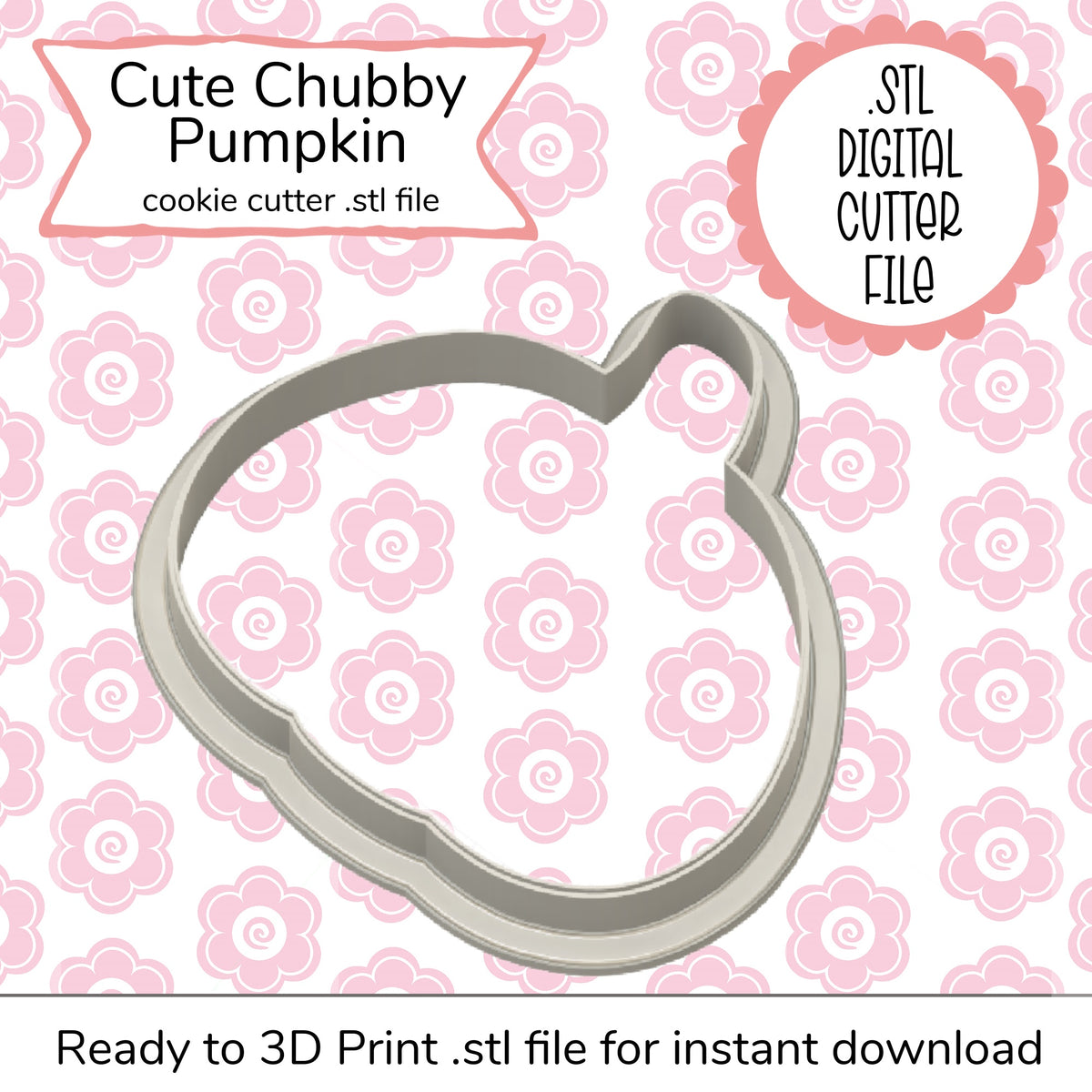 Cute chubby pumpkin cookie cutter in metallic silver with a rounded plump shape and smooth edges for baking