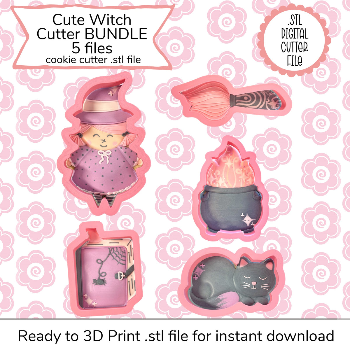 Cute witch cookie cutter with purple hat and polka dot dress for online decorating class recording