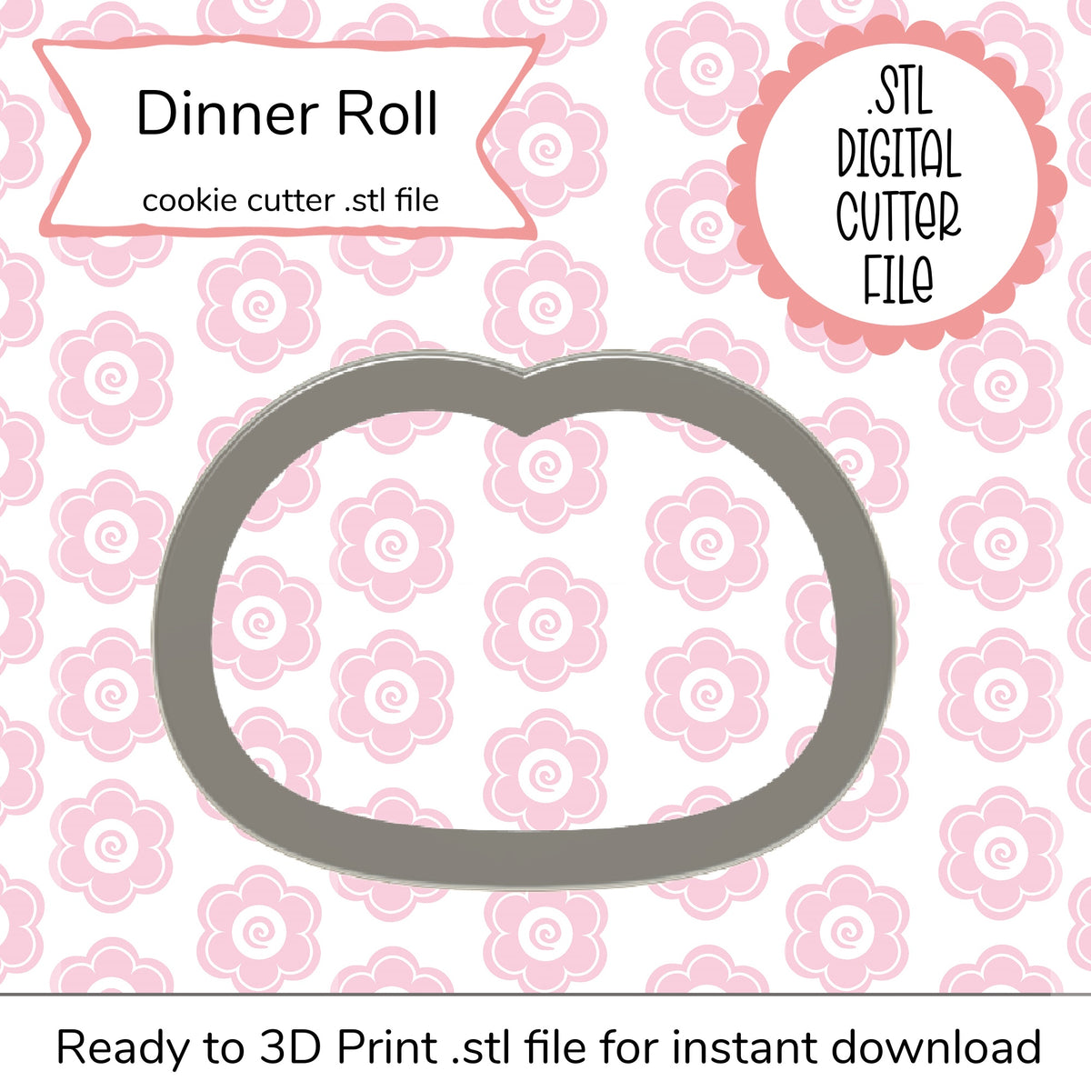 Gray metallic dinner roll small cutter stl file with smooth rounded edge design for baking cookies and rolls