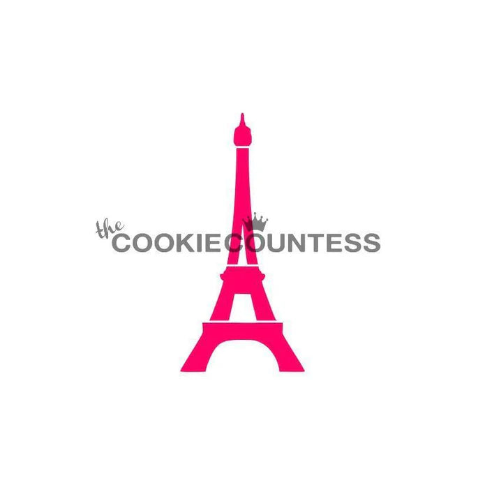 A vibrant pink eiffel tower stencil with a small crown icon above its top for creative art projects
