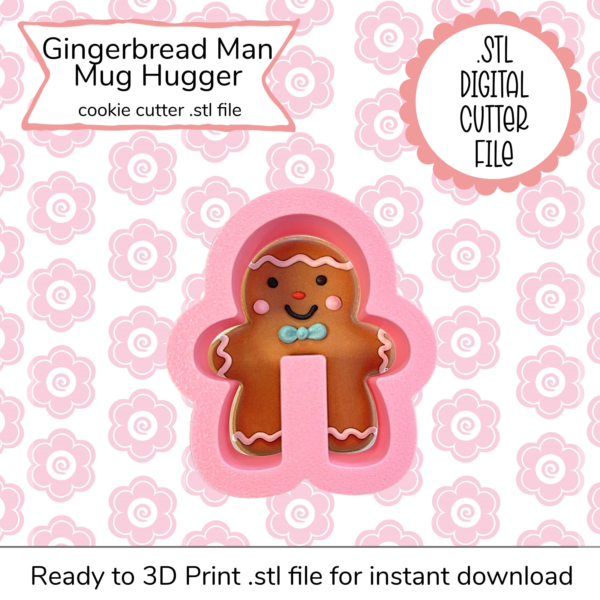 Mini Gingerbread Man Mug Hugger Cutter STL File (digital file)