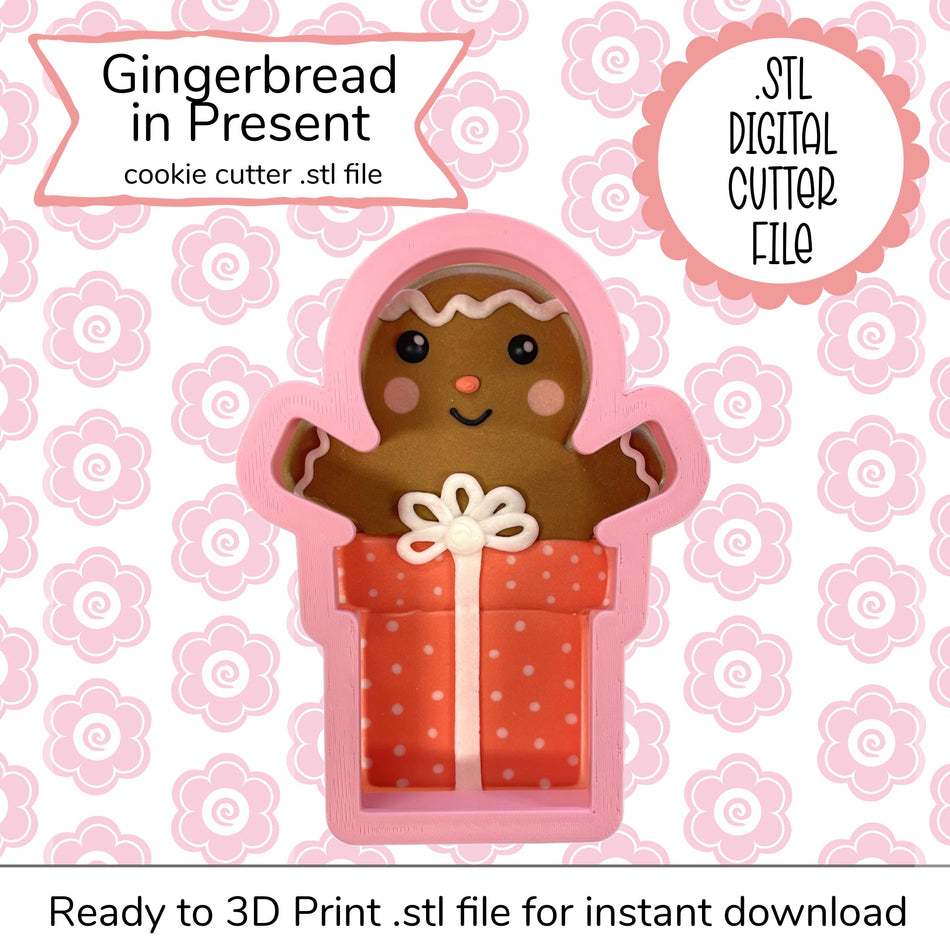 Gingerbread in Present Cutter STL File (digital file)