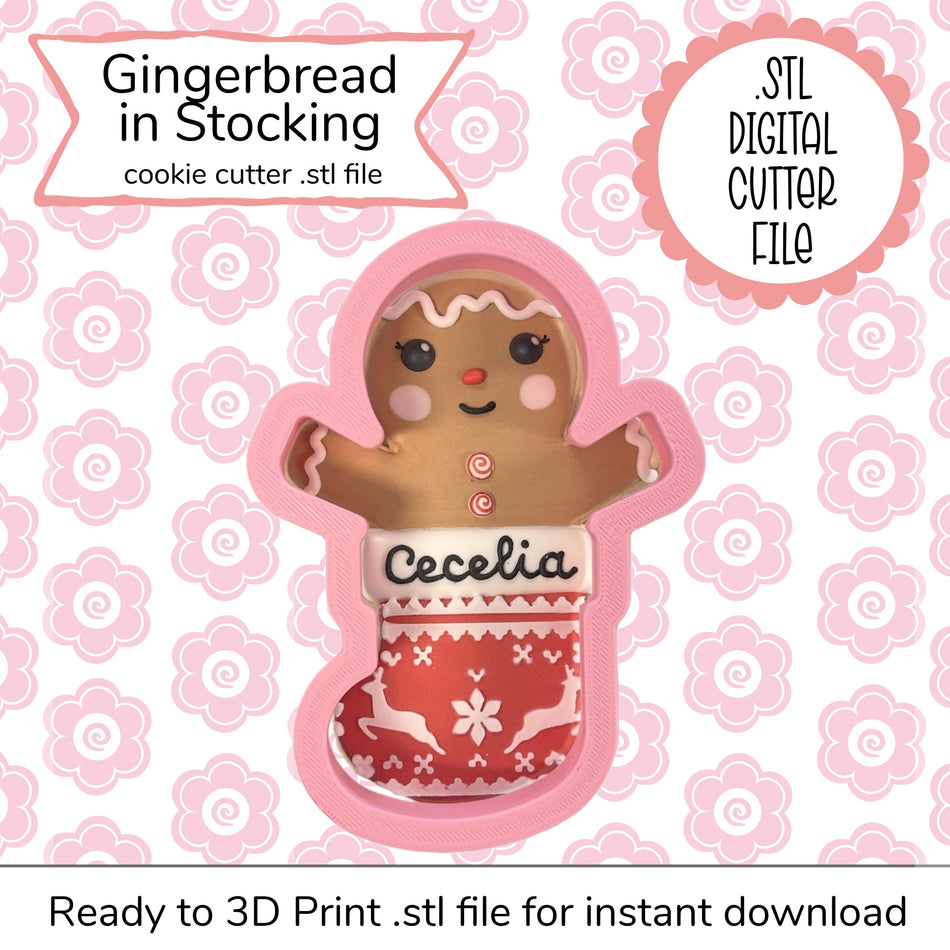Gingerbread in Stocking Cutter STL File (digital file)