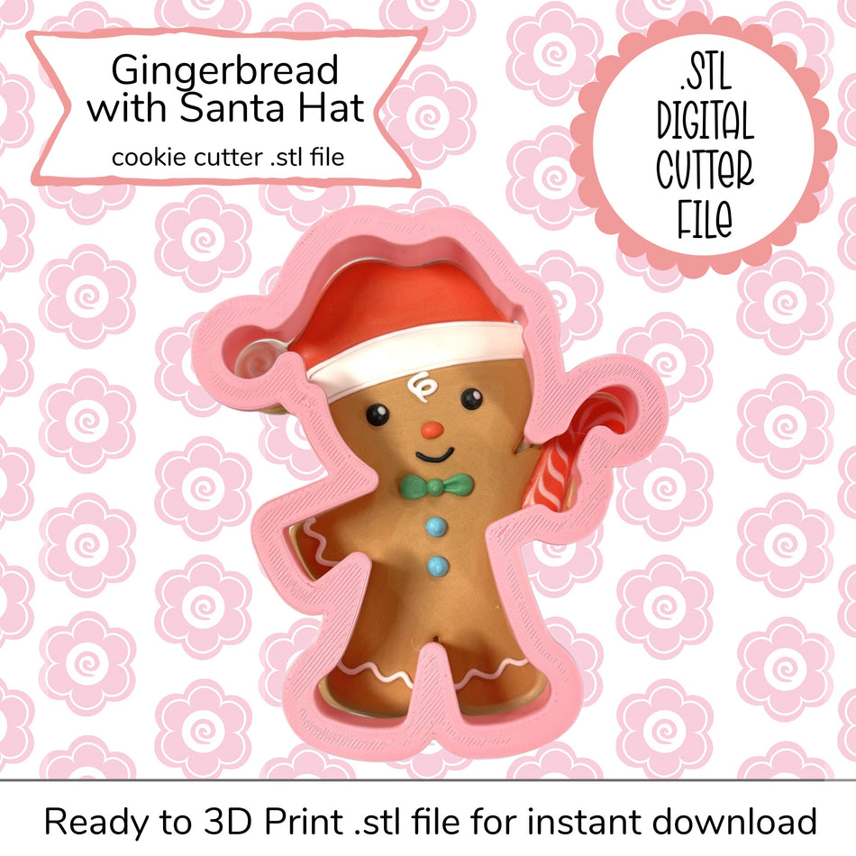 Gingerbread with Santa Hat Cutter STL File (digital file)