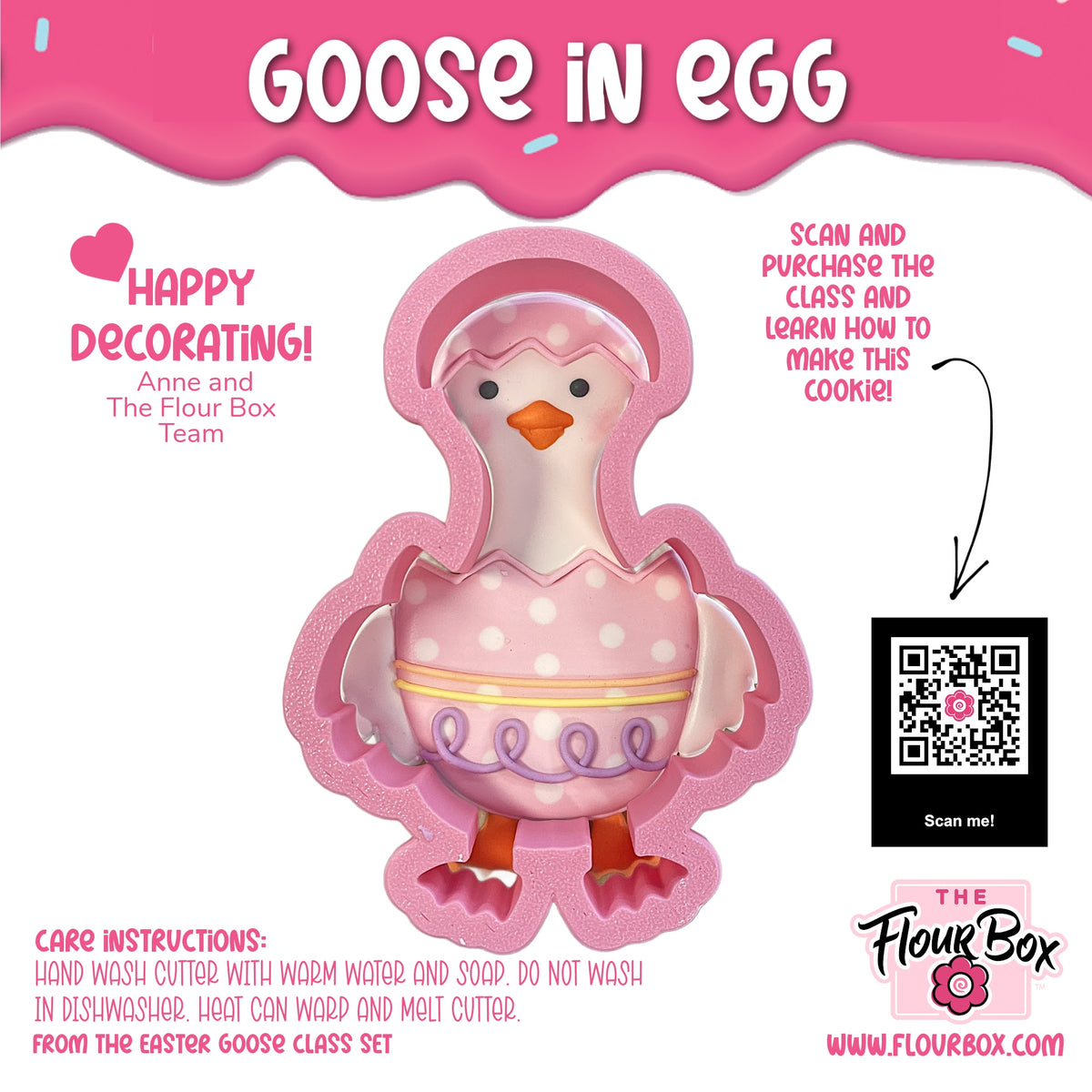 Pink silicone goose in egg cookie cutter with polka dot and swirl design for baking and crafting