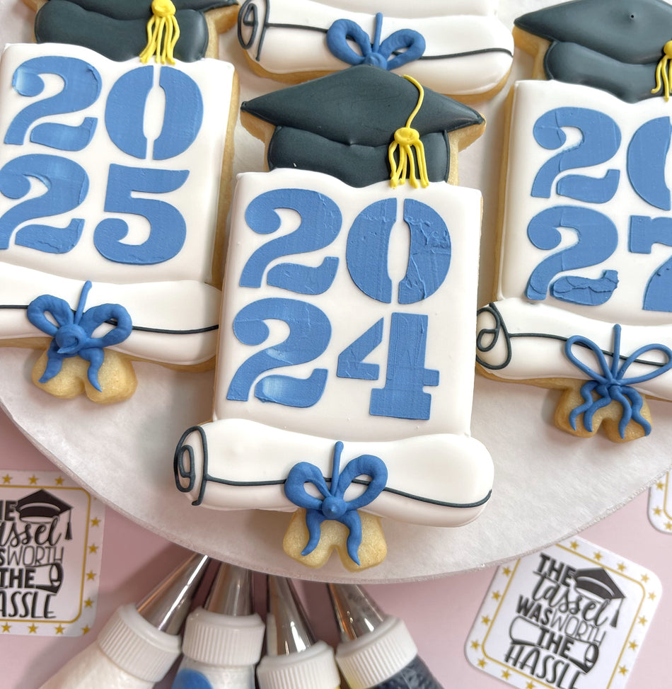 Grad Cap YEARLY Plaque Cookie Cutter INCLUDES STENCIL