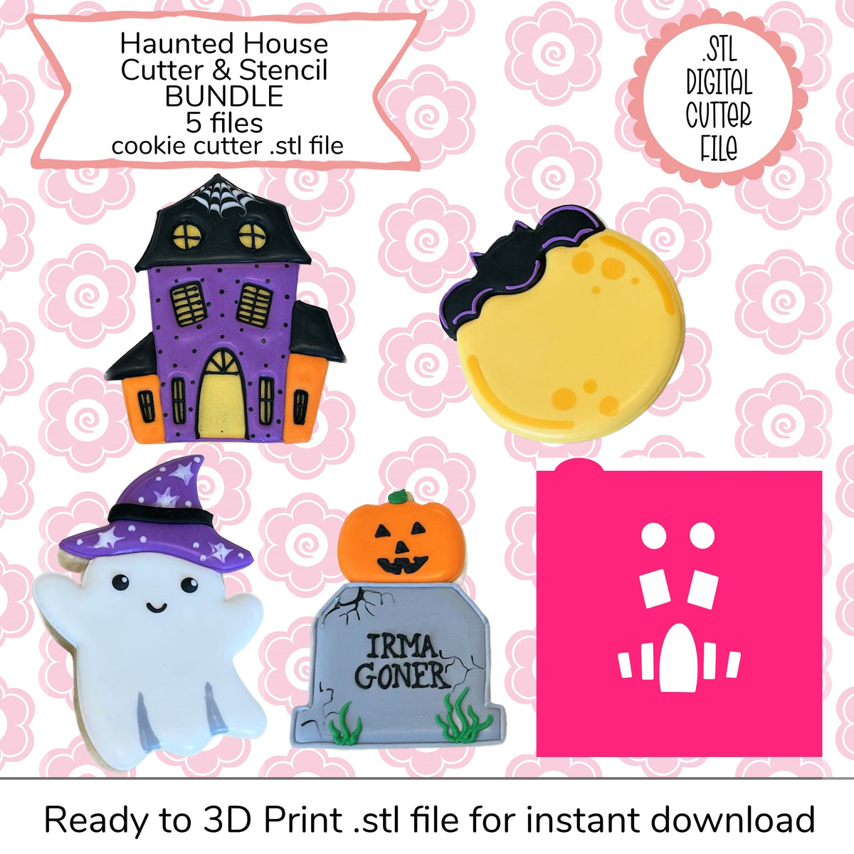 Purple and orange haunted house cookie cutter with black roof yellow windows and spiderweb detail for cookie decorating class recording