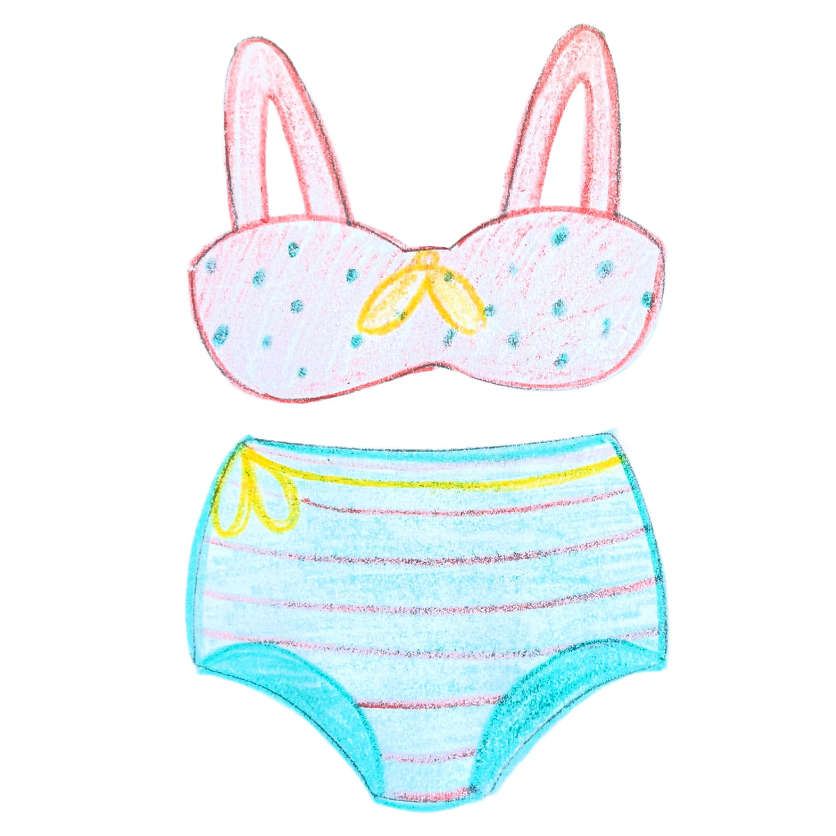 High waist bikini 2pc cookie cutter set featuring pastel pink and light blue stripes with yellow bow detail on top