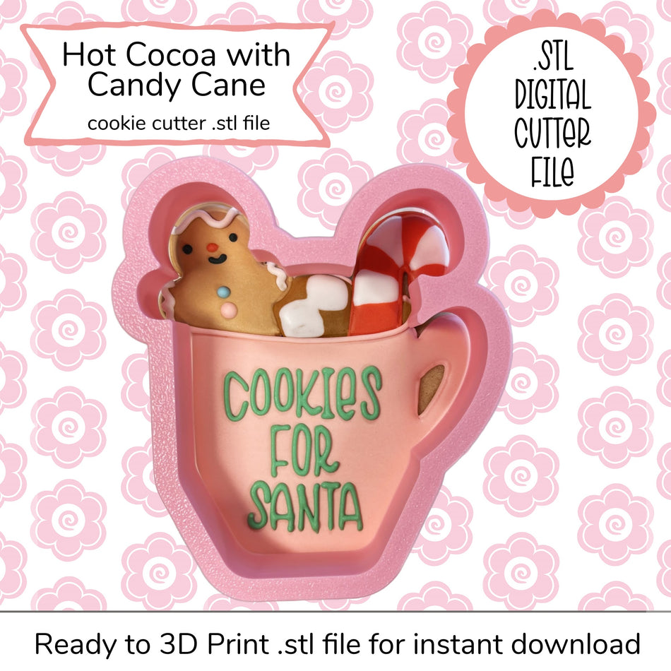 Hot Cocoa with Candy Cane Cutter STL File (digital file)