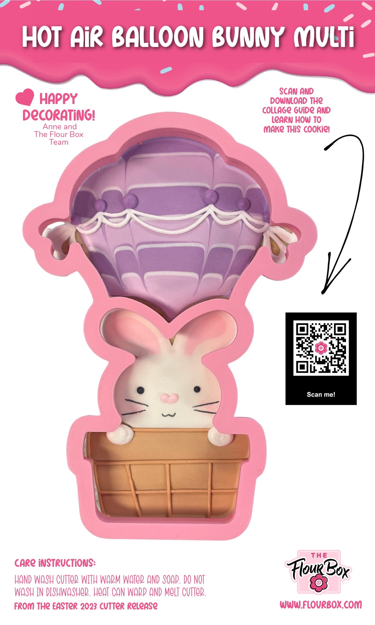 Purple and pink hot air balloon bunny 2-in-1 multi cookie cutter from the flour box for baking fun