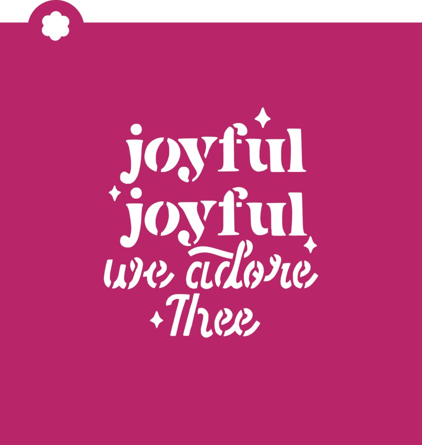 A vibrant magenta joyful joyful we adore thee stencil with elegant white script and decorative diamond accents