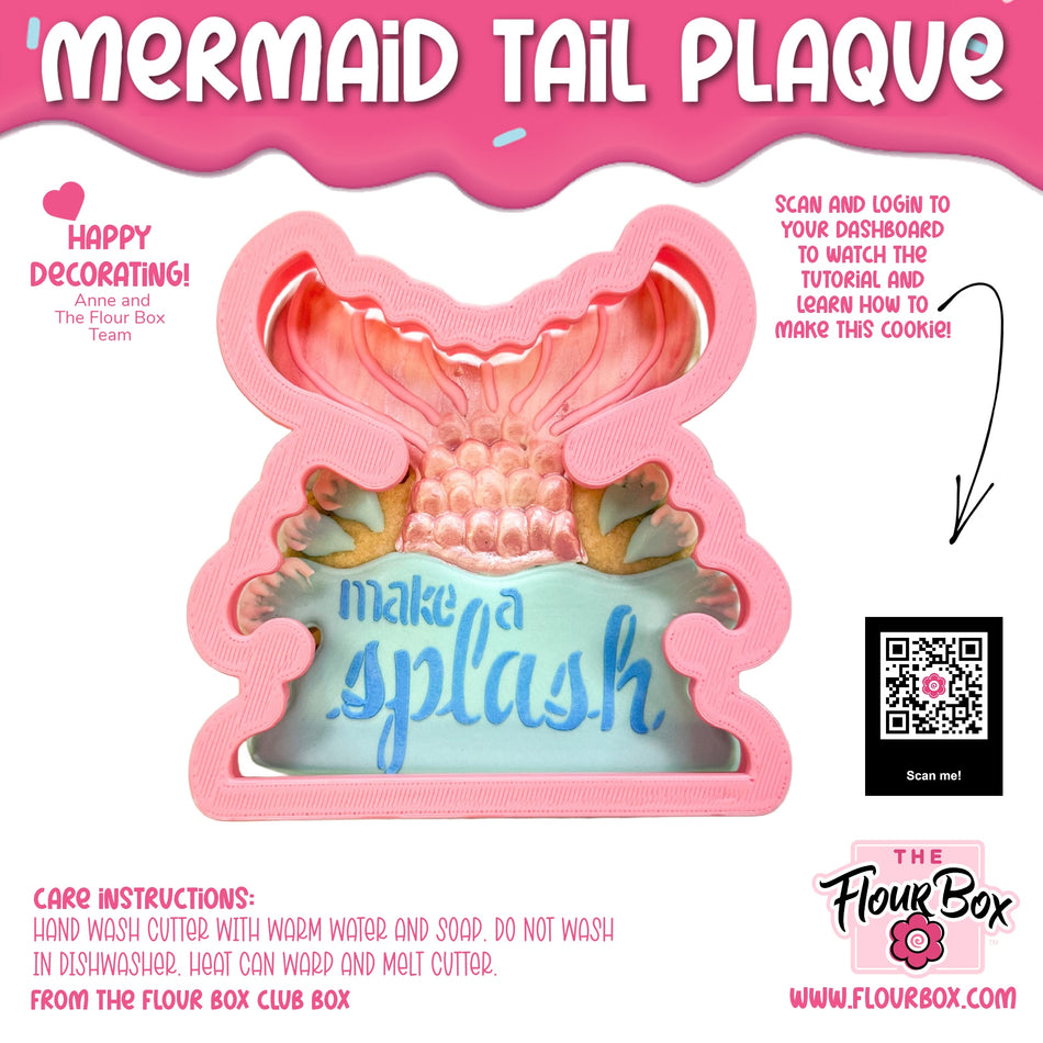 Mermaid Tail Plaque Flour Box Club Cookie Cutter with Make a Splash Stencil Set