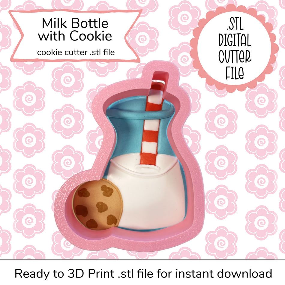 Milk Bottle with Cookie Cutter STL File (digital file)