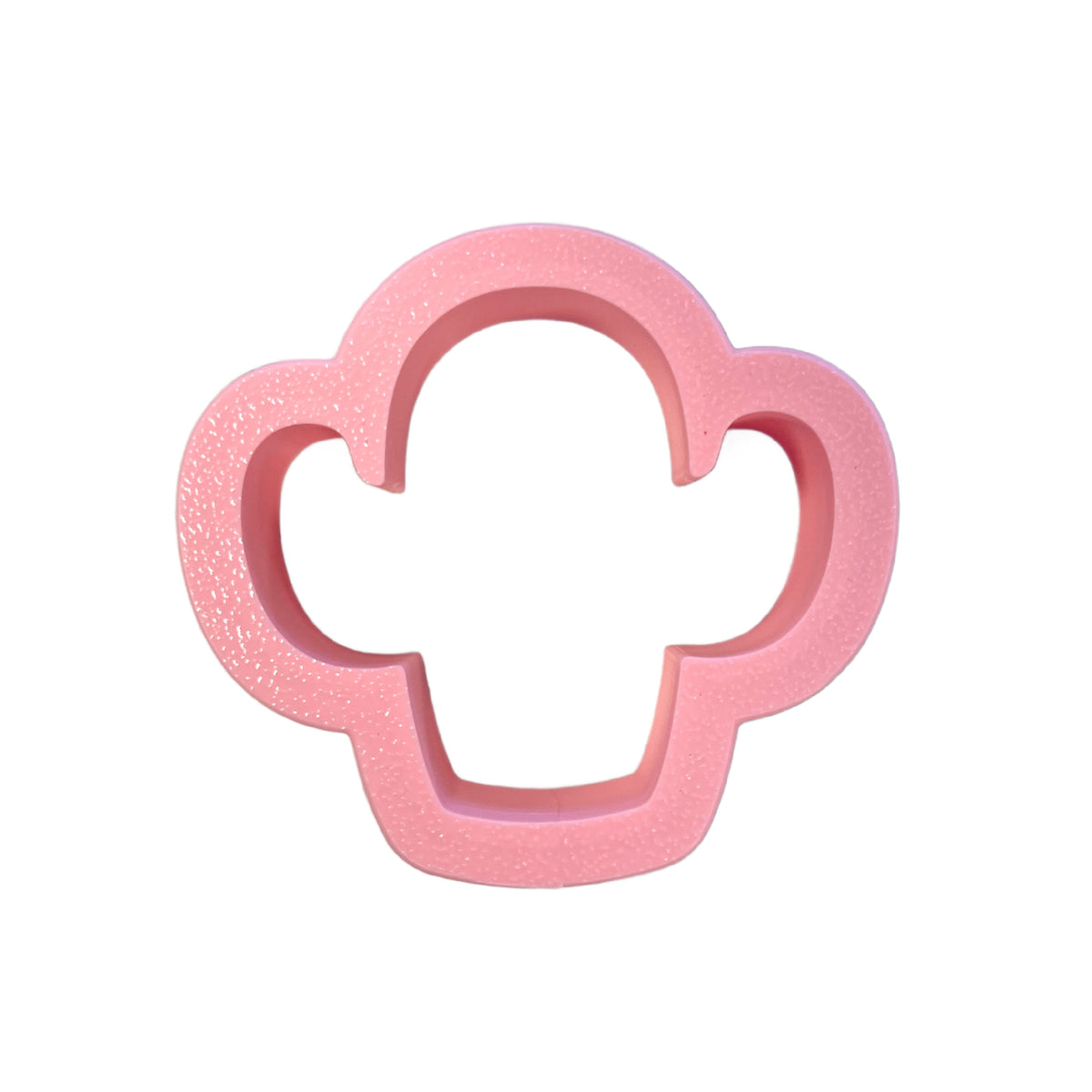 Pink cloud-shaped cookie cutter with smooth textured surface for mini chubby cactus cookie cutter set