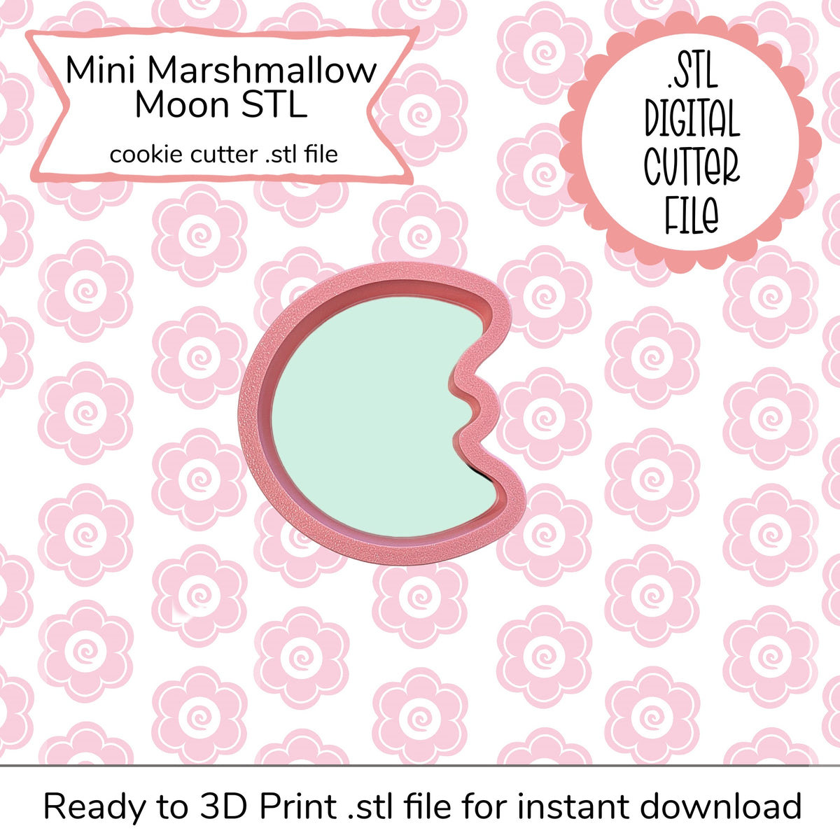 Pink silicone mini marshmallow moon cutter with mint green interior for cookie cutting digital file design