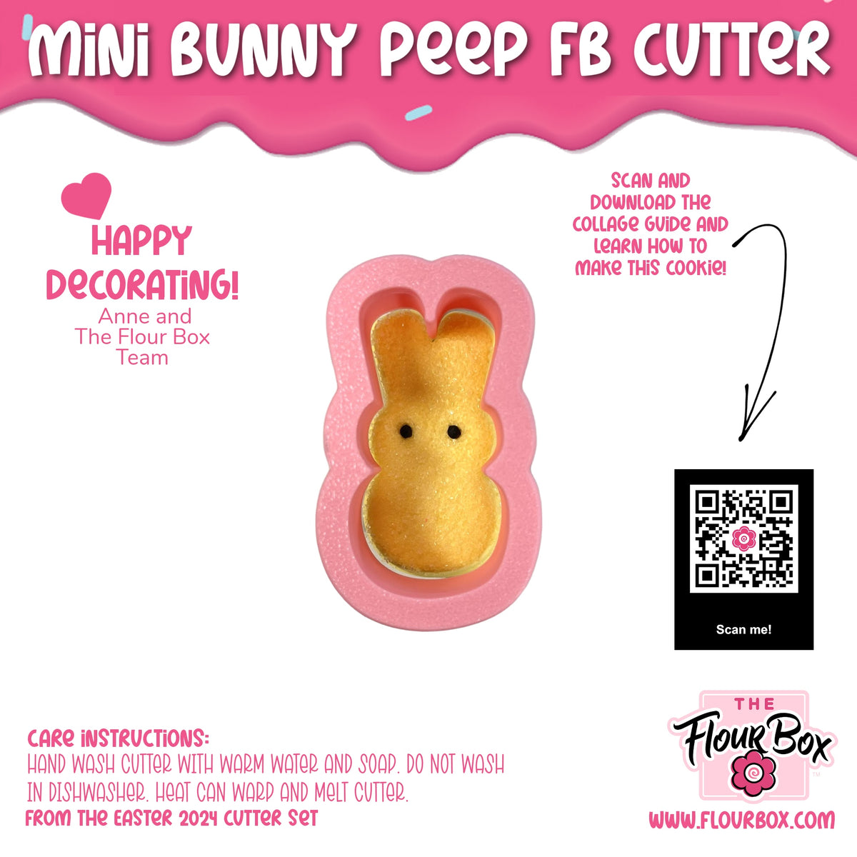 Pink silicone mini bunny peep cookie cutter from the flour box for baking and crafting use