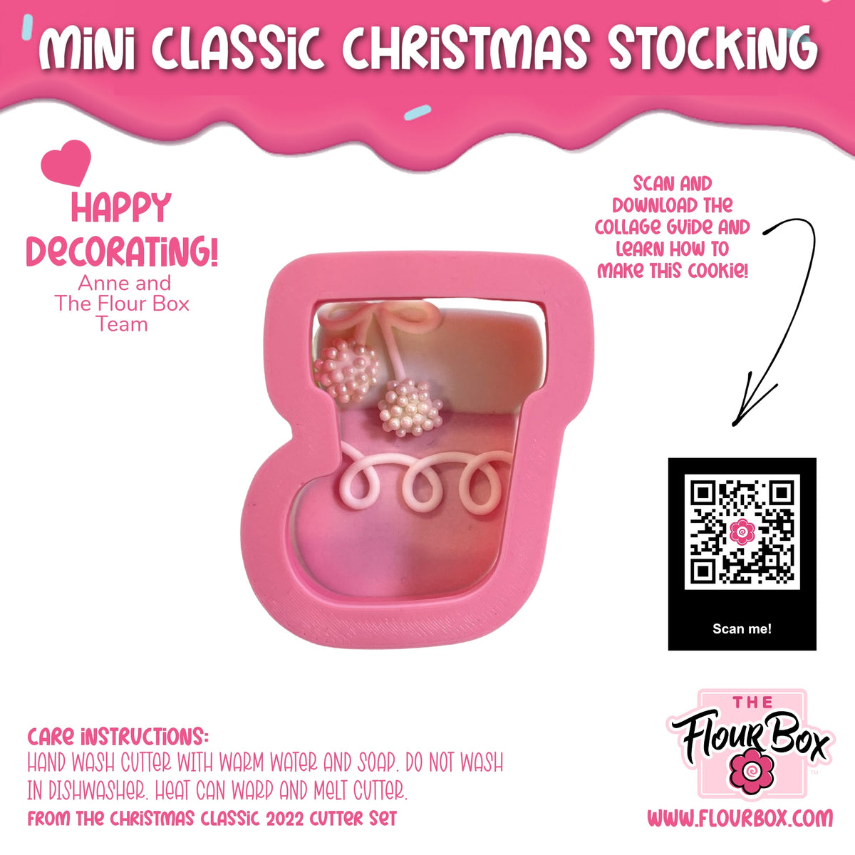 Pink silicone mini classic christmas stocking cookie cutter with decorative details for festive baking use