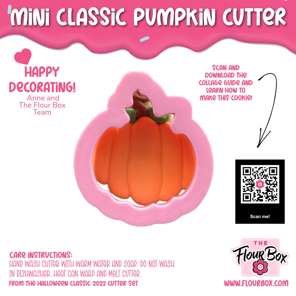 Mini thanksgiving pumpkin cookie cutter made of pink silicone with orange interior and green stem for baking