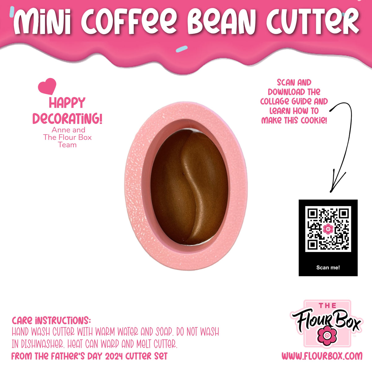 Pink silicone mini coffee bean cookie cutter with brown glossy oval interior for baking and crafting purposes