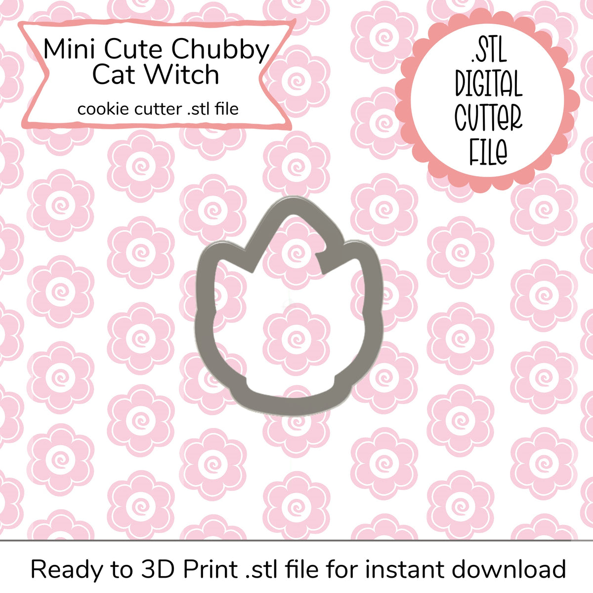 Gray metallic mini cute chubby cat cutter cookie cutter shaped like a cat witch for baking and crafting