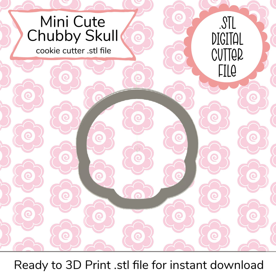 Mini Cute Chubby Skull Cutter STL File (digital file)