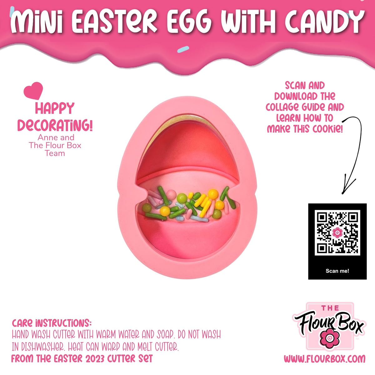 Pink silicone mini easter egg candy cookie cutter filled with colorful candy pieces for baking and decorating
