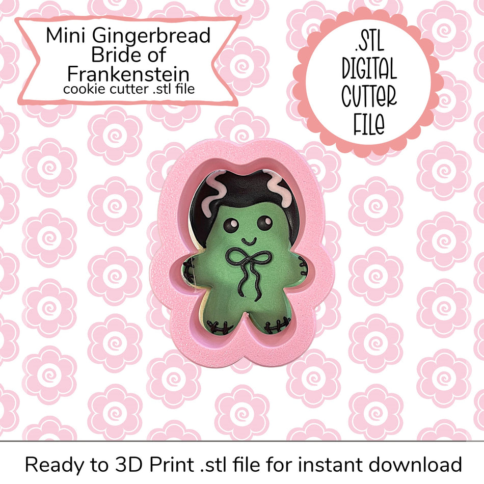 Mini Gingerbread Bride of Frankenstein Cutter STL File (digital)