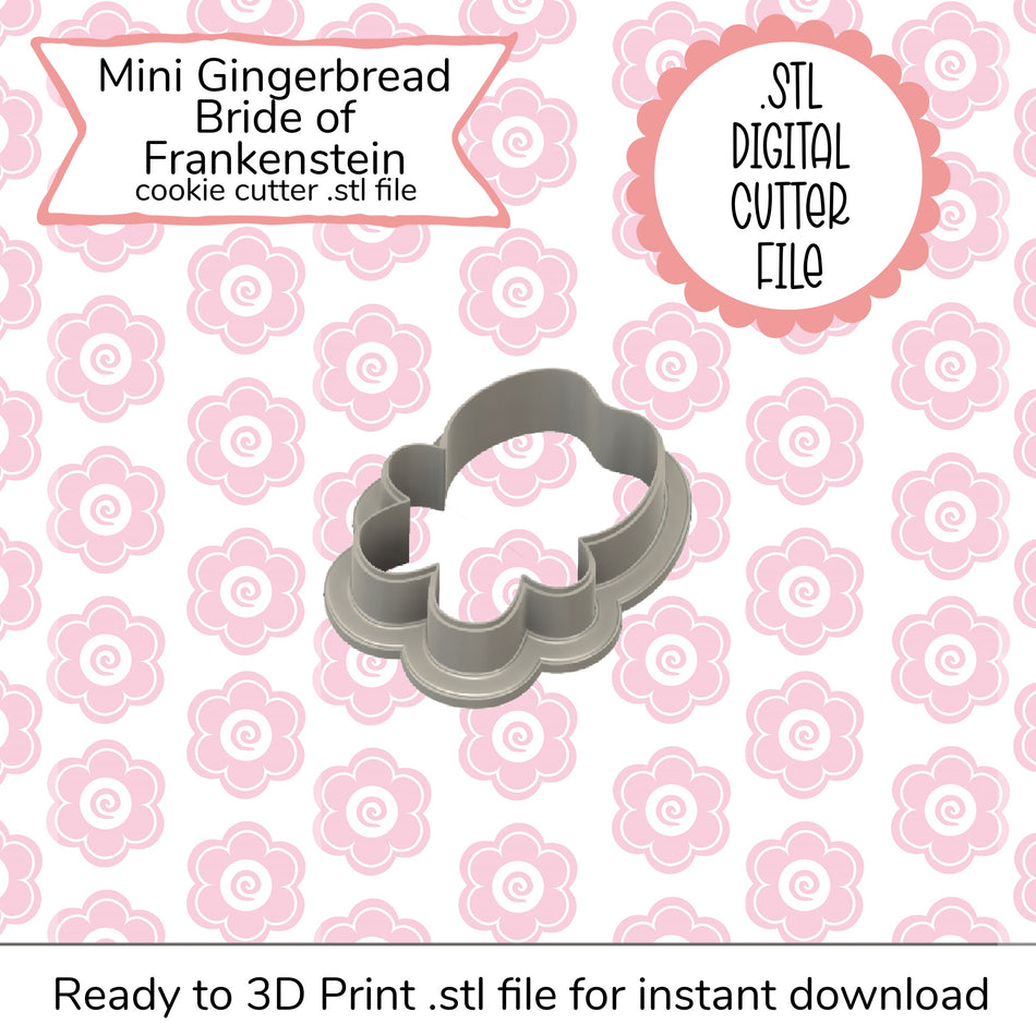 Mini Gingerbread Bride of Frankenstein Cutter STL File (digital)