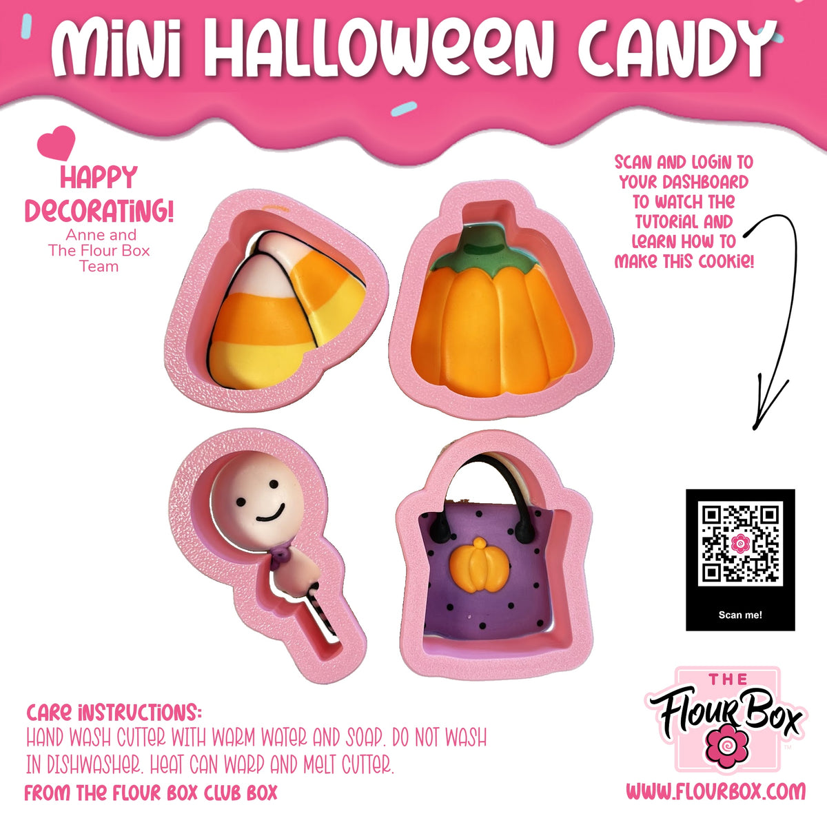 Mini halloween candy 4pc flour box club pink silicone cookie cutter set with candy corn pumpkin ghost and handbag designs