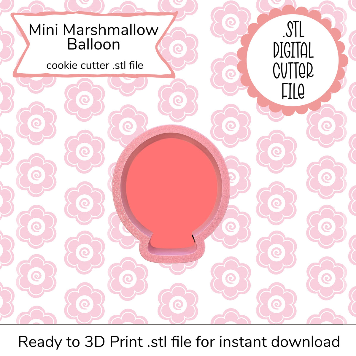 Pink plastic mini marshmallow balloon shaped cookie cutter for crafting and baking from stl digital file