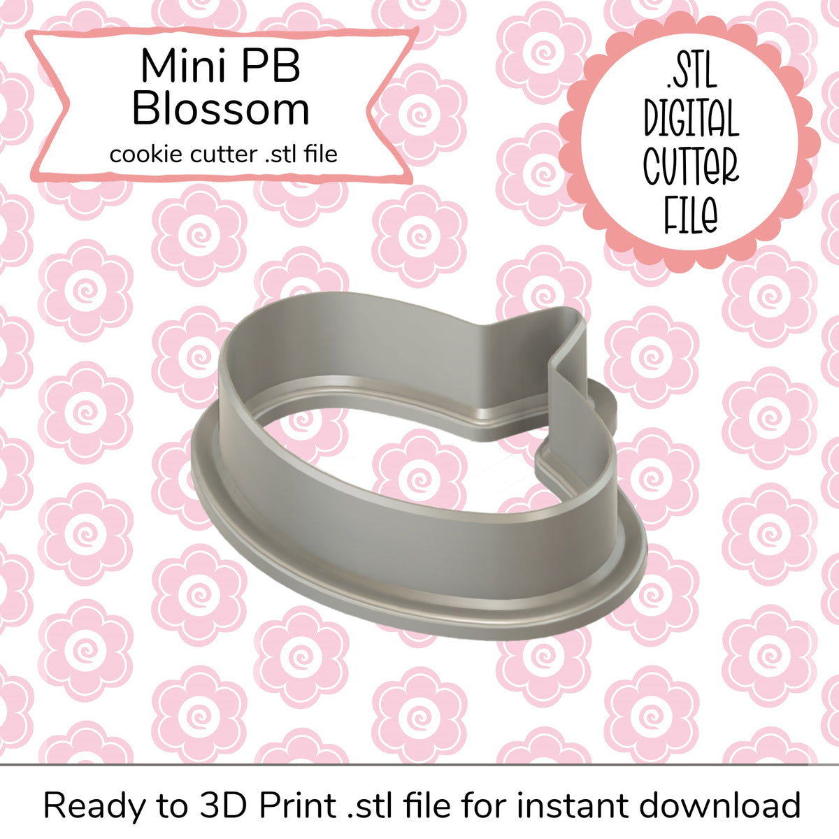 Silver metallic mini pb blossom stl cookie cutter file shaped like a miniature blossom for baking and crafting