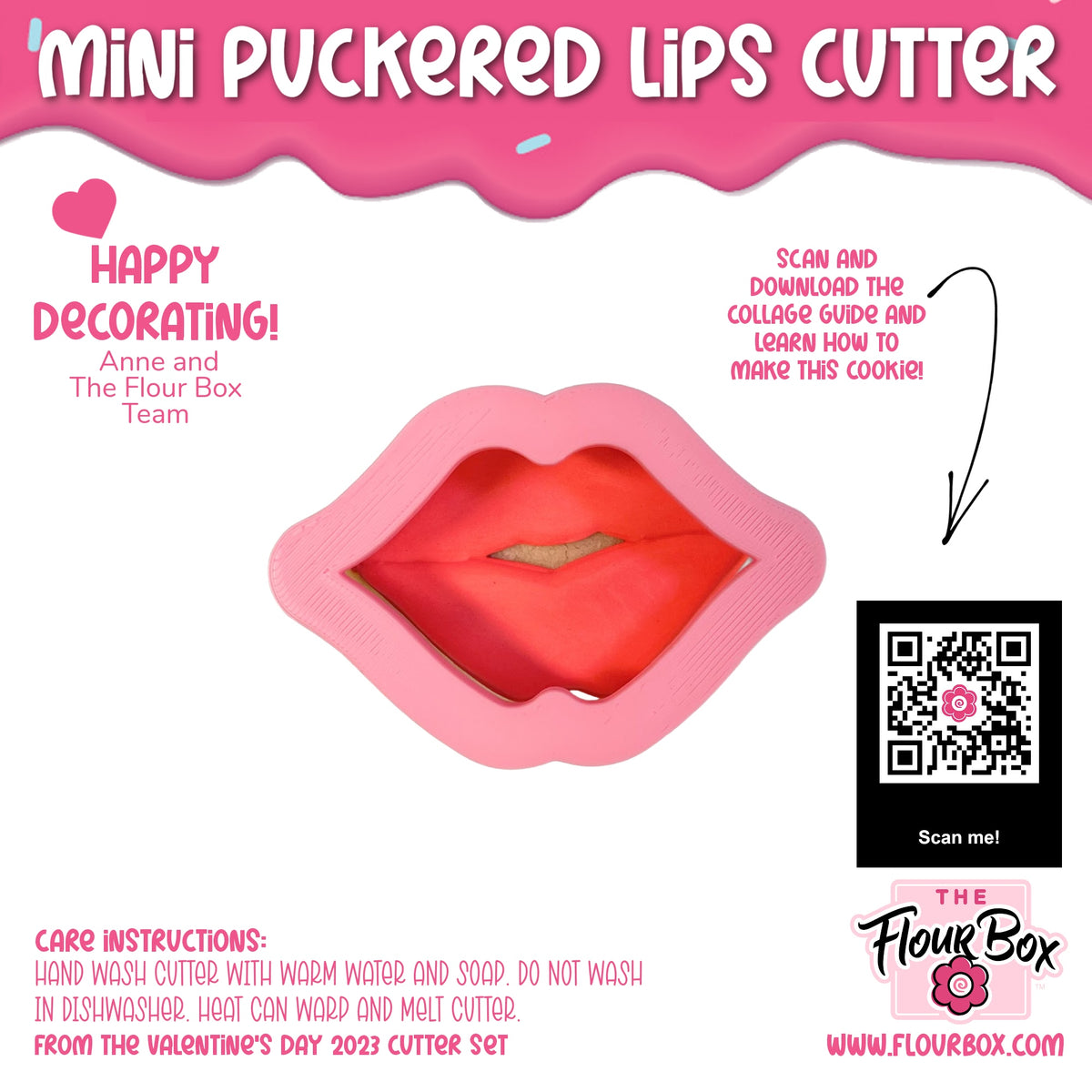 Mini puckered lips cookie cutter pink silicone with red interior for baking and decorating small cookies