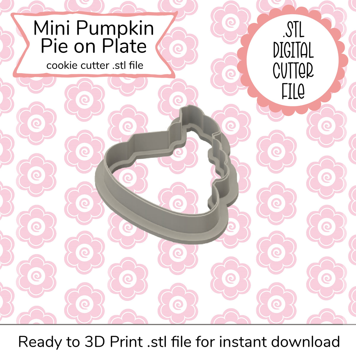 Gray plastic cookie cutter shaped like a mini pumpkin pie on a plate for the mini pumpkin pie on plate cutter STL file