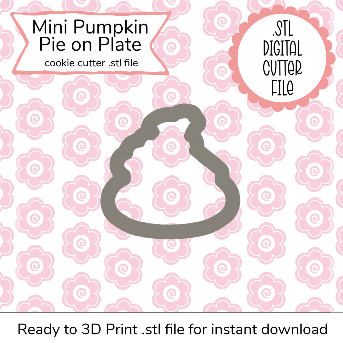 Gray silicone cookie cutter shaped like a mini pumpkin pie on plate for mini pumpkin pie on plate cutter STL file