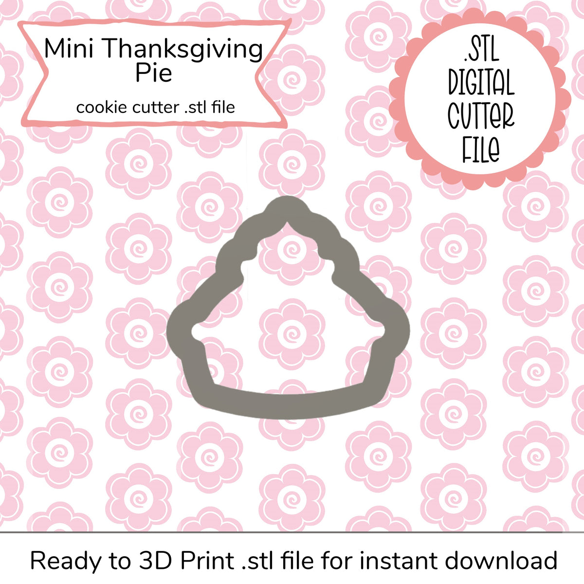 Gray silicone mini thanksgiving pie cookie cutter for baking shaped like a small pie digital STL file design